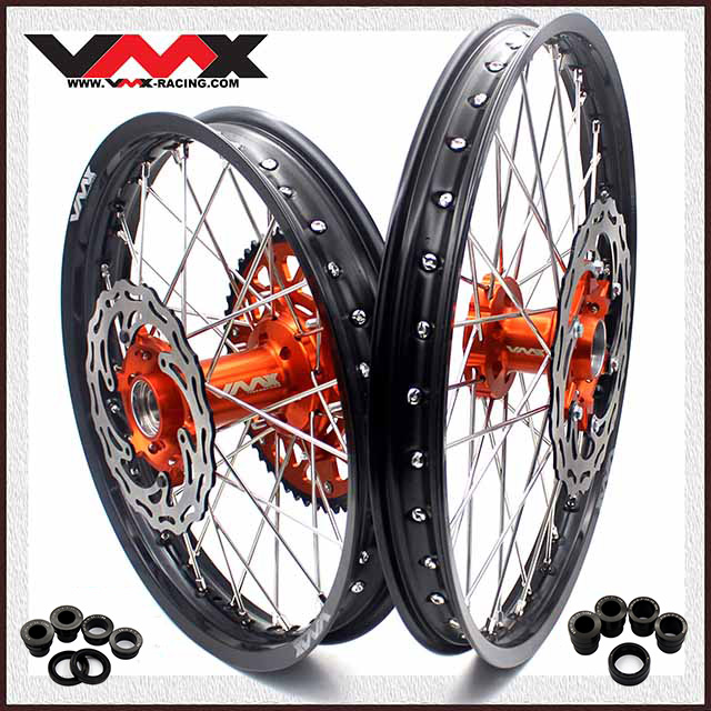 VMX 21/18 Rims for EXC XCF XCW SXF 2003 -2026 -- Dirt Bike Wheels for KTM CNC Orange Hubs