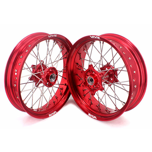 VMX 3.5/5.0 Motorcycle Supermoto Wheels Rims Compatible with Stark Varg  Red hub/rim