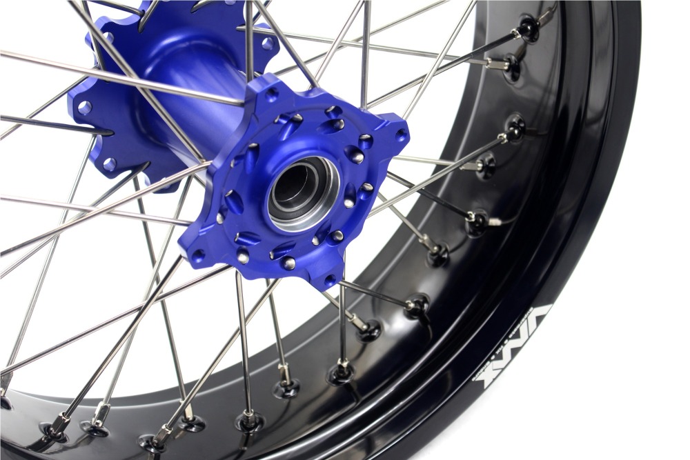 VMX 3.5/5.0 Motorcycle Supermoto Wheels Set Fit TM EN MX 2015-2024 Blue Hub Black Rim