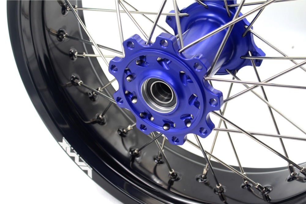 VMX 3.5/5.0 Motorcycle Supermoto Wheels Set Fit TM EN MX 2015-2024 Blue Hub Black Rim