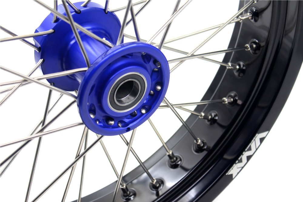 VMX 3.5/5.0 Motorcycle Supermoto Wheels Set Fit TM EN MX 2015-2024 Blue Hub Black Rim