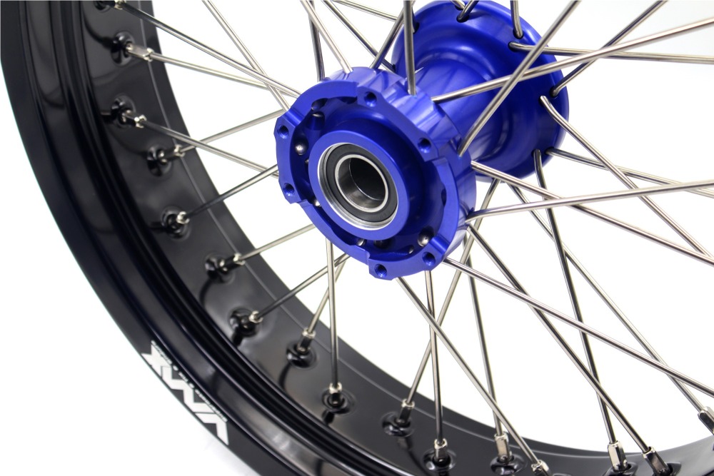VMX 3.5/5.0 Motorcycle Supermoto Wheels Set Fit TM EN MX 2015-2024 Blue Hub Black Rim