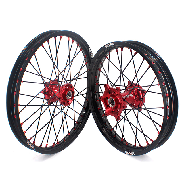 VMX 21/19 MX CNC Wheel Set Fit HONDA CRF250R 2014-2024 CRF450R  Red Hub/Nipple Black Spoke