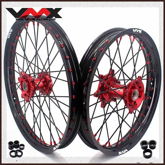 VMX 21/19 MX CNC Wheel Set Fit HONDA CRF250R 2014-2024 CRF450R  Red Hub/Nipple Black Spoke