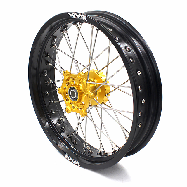 VMX 3.5/5.0 Supermoto Wheels Rims Fit SUZUKI RM125 RM250 1996-2008 Gold Hub Black Rim