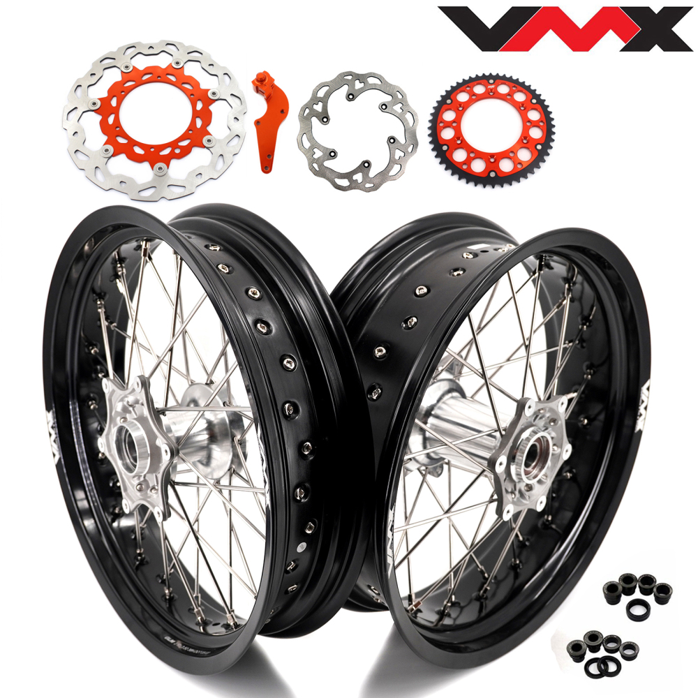 VMX 3.5/5.0 Motorcycle Casting Supermoto Wheels Compatible with KTM SX-F EXC 250 500 530 Silver Hub