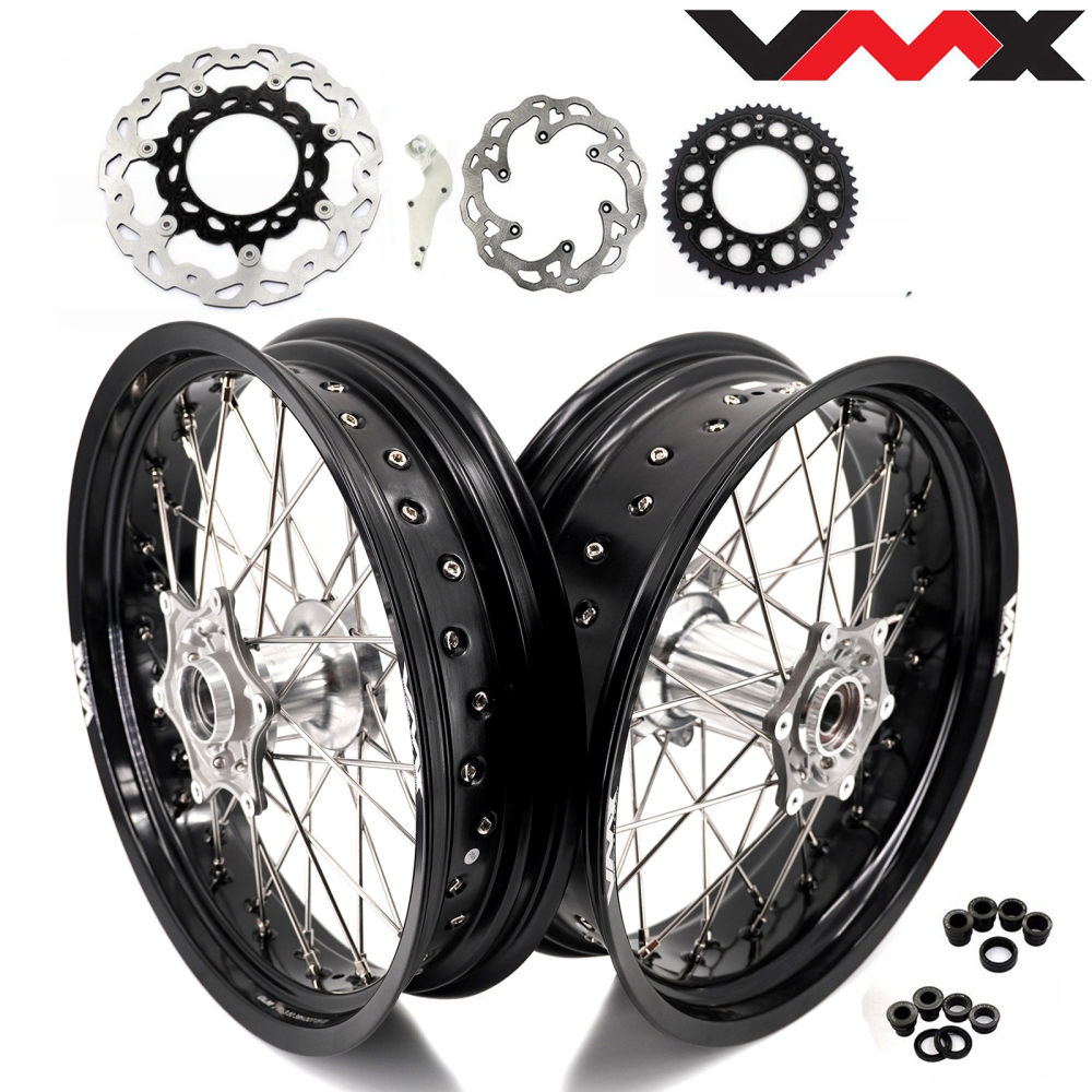 VMX 3.5/5.0 Motorcycle Casting Supermoto Wheels Compatible with KTM SX-F EXC 250 500 530 Silver Hub