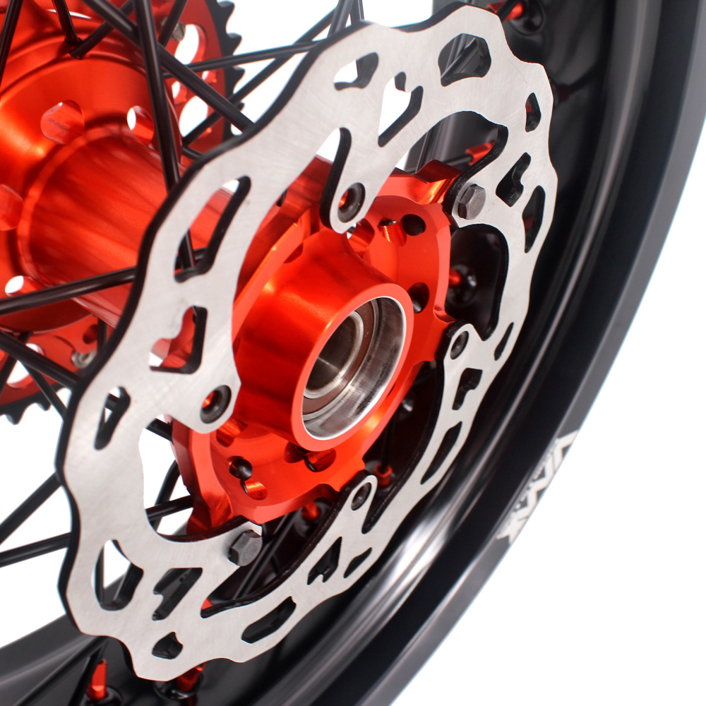 VMX 3.5/5.0 Motorcycle Supermoto Wheel Rim Set Fit KTM SX-F EXC XC 250 500 Orange Nipple Black Spoke