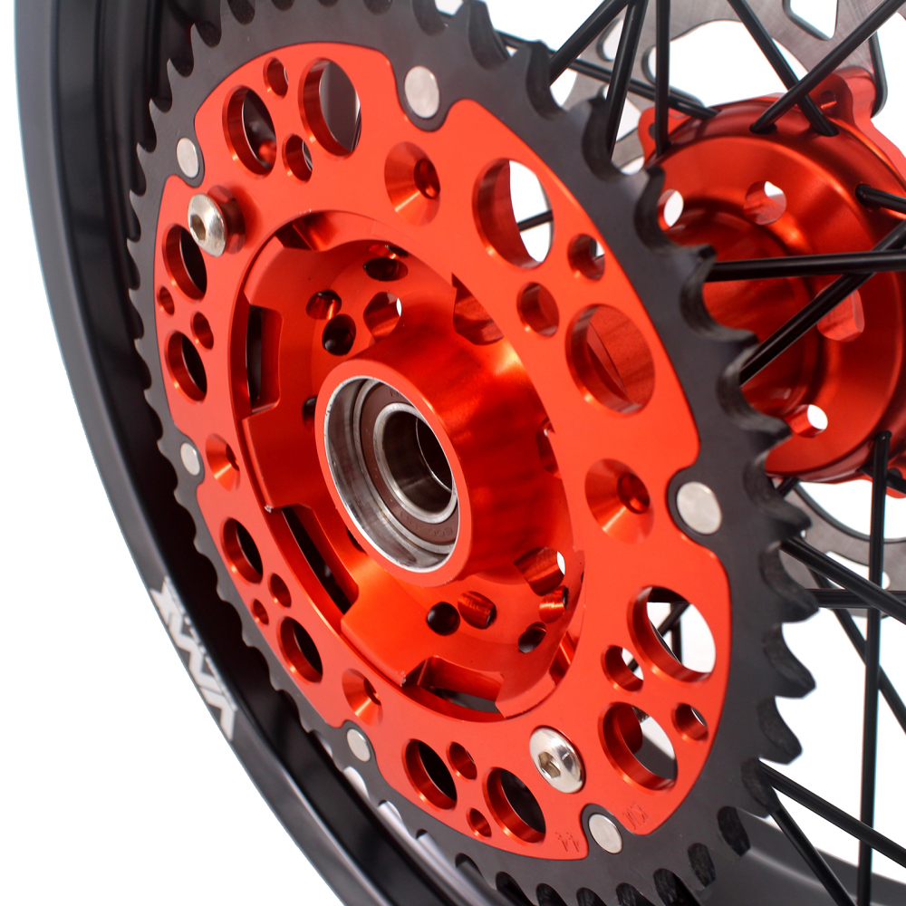 VMX 3.5/5.0 Motorcycle Supermoto Wheel Rim Set Fit KTM SX-F EXC XC 250 500 Orange Nipple Black Spoke