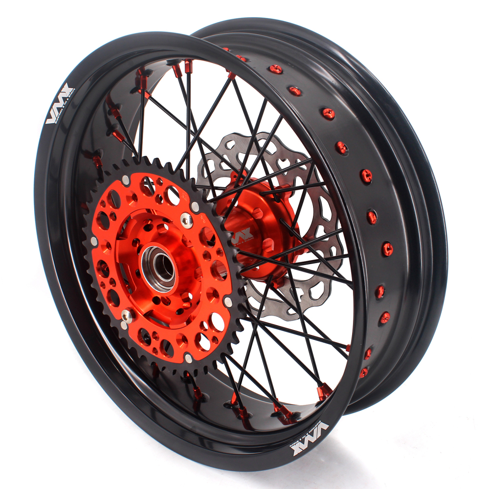 VMX 3.5/5.0 Motorcycle Supermoto Wheel Rim Set Fit KTM SX-F EXC XC 250 500 Orange Nipple Black Spoke