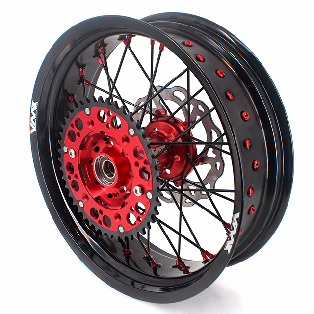 VMX 3.5/5.0 Supermoto Motard Wheels Set Compatible with Stark Varg Red Hub Black Spokes
