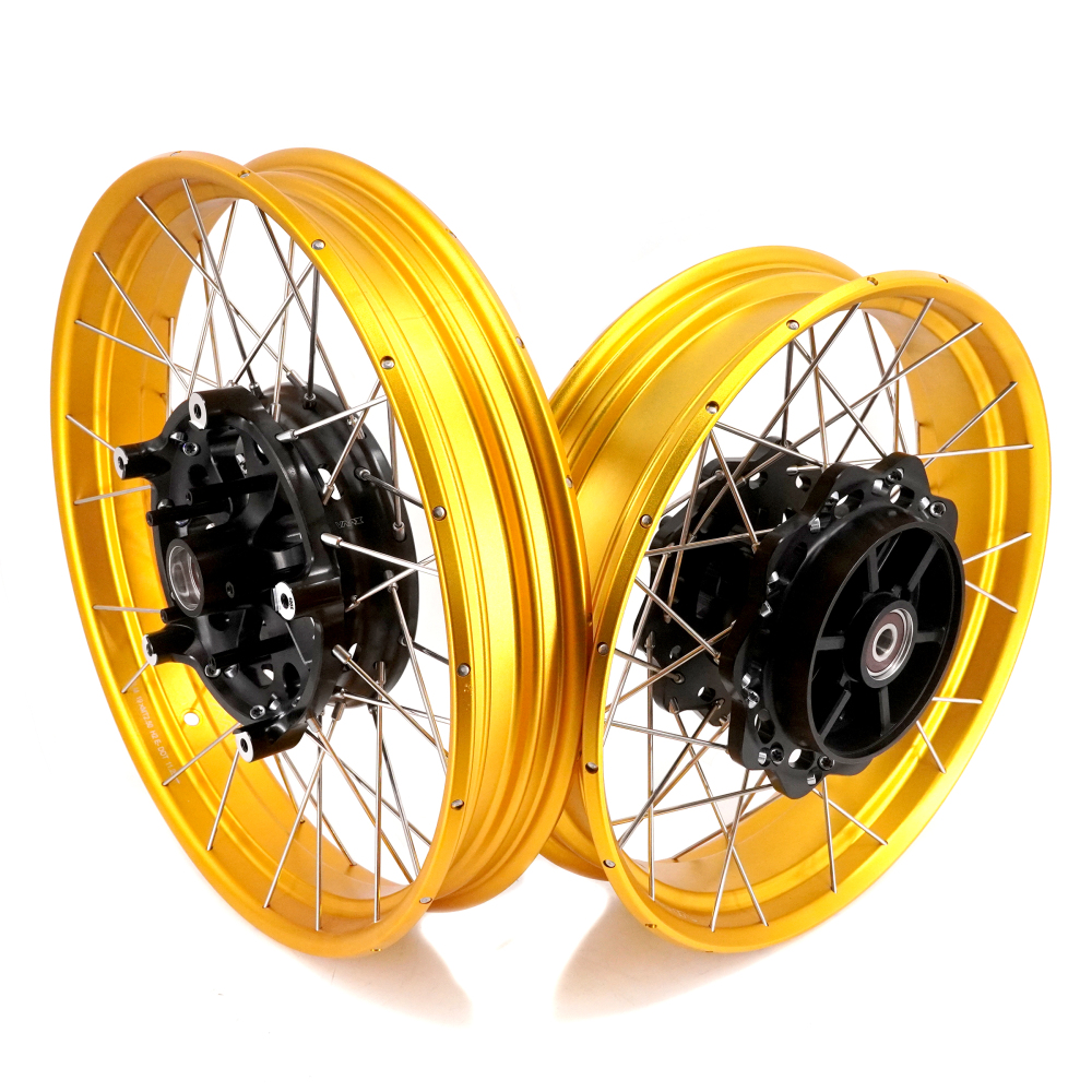 VMX Tubeless Wheels fit Triumph Scrambler 400X 2024-2025-- 2.5*19"/3.5*17" Black Hub Gold Rim