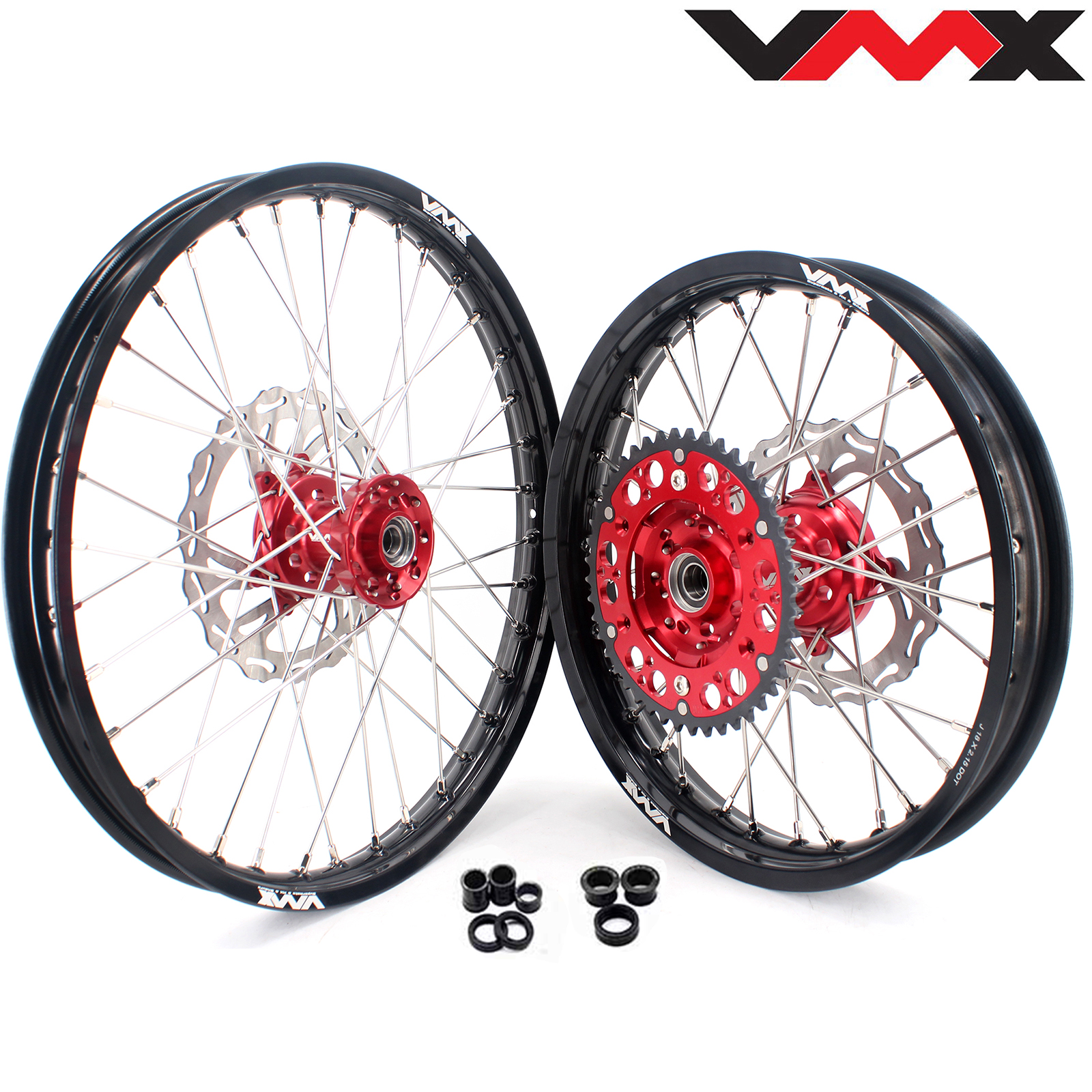 VMX 21/19 Wheels fit CRF250R 04-13 CRF450R 02-12 HONDA-- Off-Road Dirt Bike Wheels Set Discs CNC Red Hub