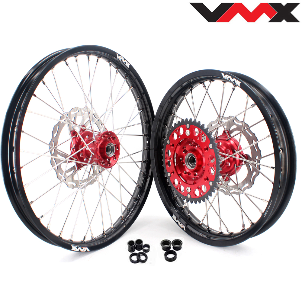 VMX 21/19 Wheels fit CRF250R 04-13 CRF450R 02-12 HONDA-- Off-Road Dirt Bike Wheels Set Discs CNC Red Hub