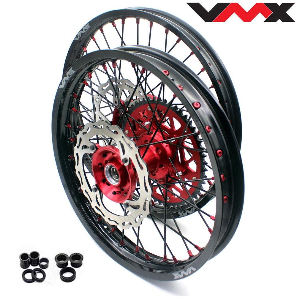 Fit HONDA CRF250R 04-13 CRF450R 02-12 --VMX 3.5/5.0 Motorcycle Supermoto Wheels Set CNC Red Hub