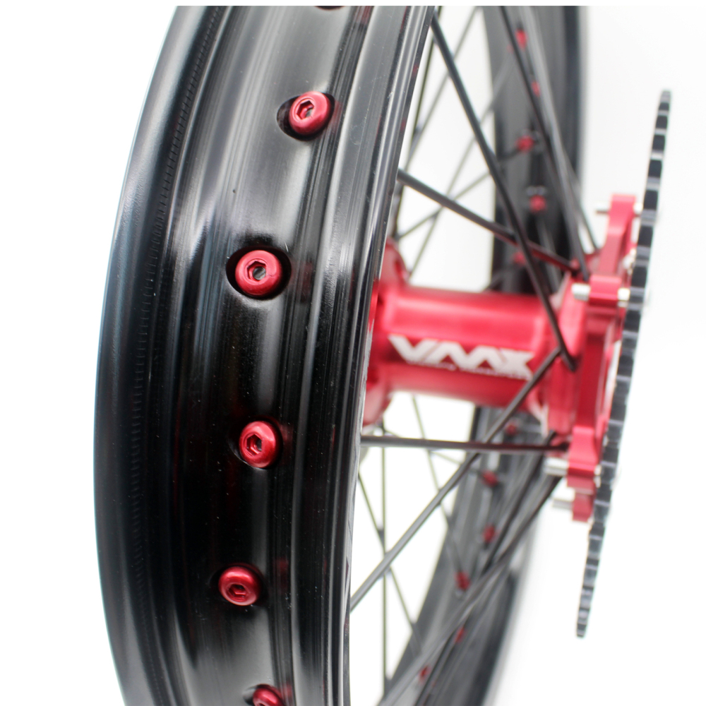 Fit HONDA CRF250R 04-13 CRF450R 02-12 --VMX 3.5/5.0 Motorcycle Supermoto Wheels Set CNC Red Hub