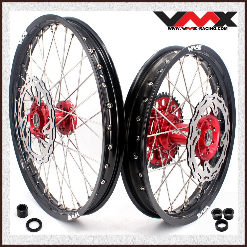 21/18 Rims for CRF250X CRF450X 2005-2018 VMX Motorcycle Dirt Bike Wheels Set fit HONDA CNC Red Hubs Discs