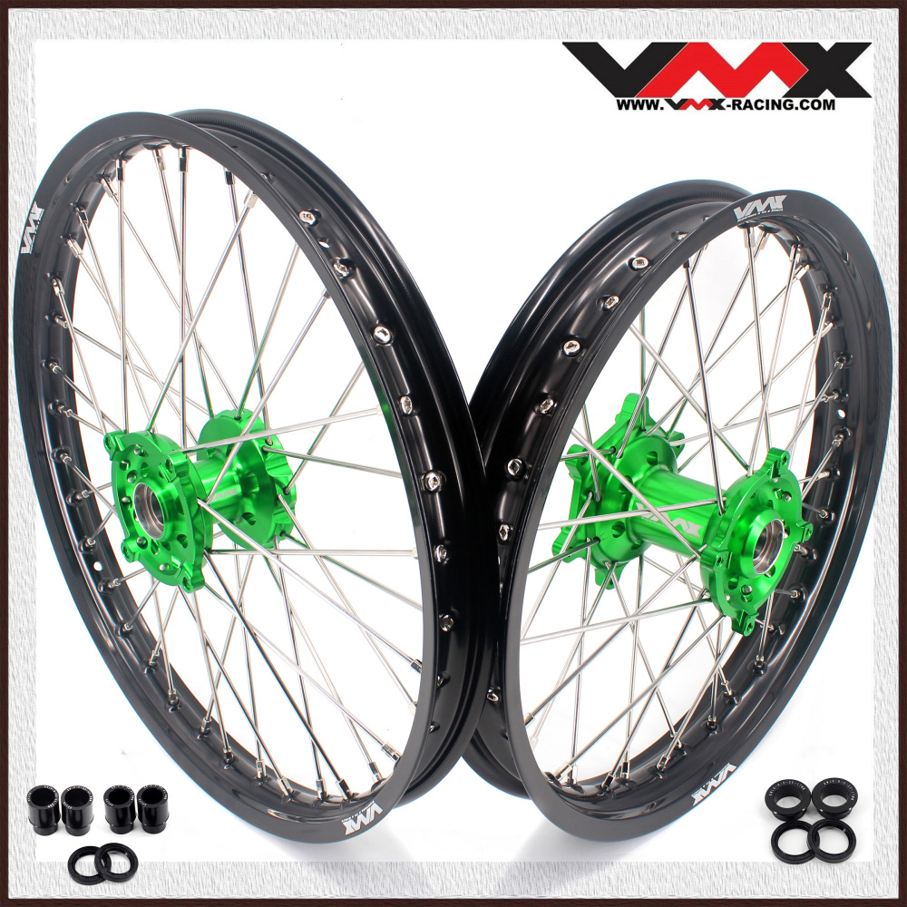 21/18 Wheels fit KX250X 2022 -2026 KX450X KX250F KX450F 06 -18 VMX Motorcycle Rims for KAWASAKI CNC Green Hubs
