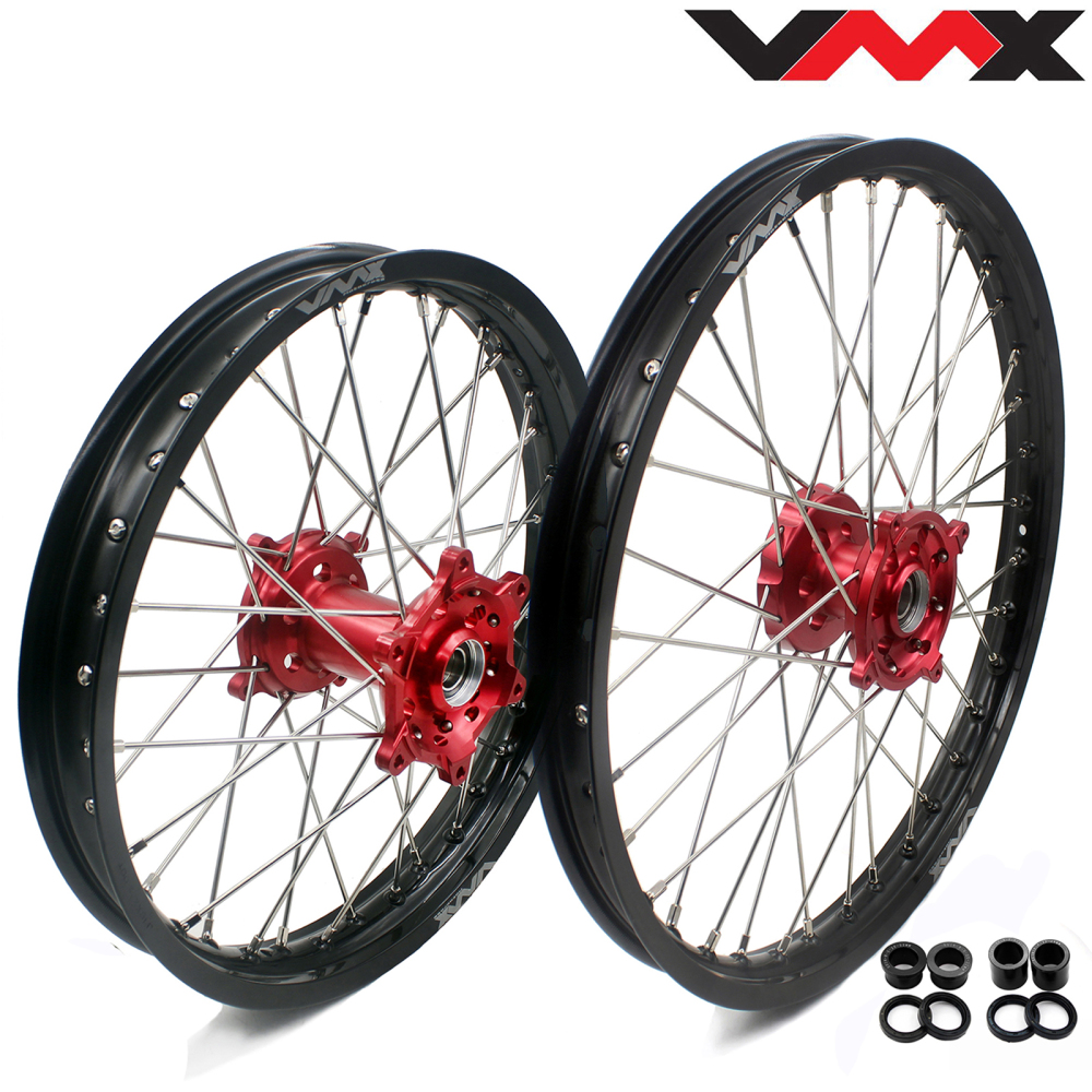 21/19 Rims fit RMZ250 RMZ450 2005-2026 -- VMX 21/19 Dirt Bike Wheels for Suzuki CNC Red Hubs