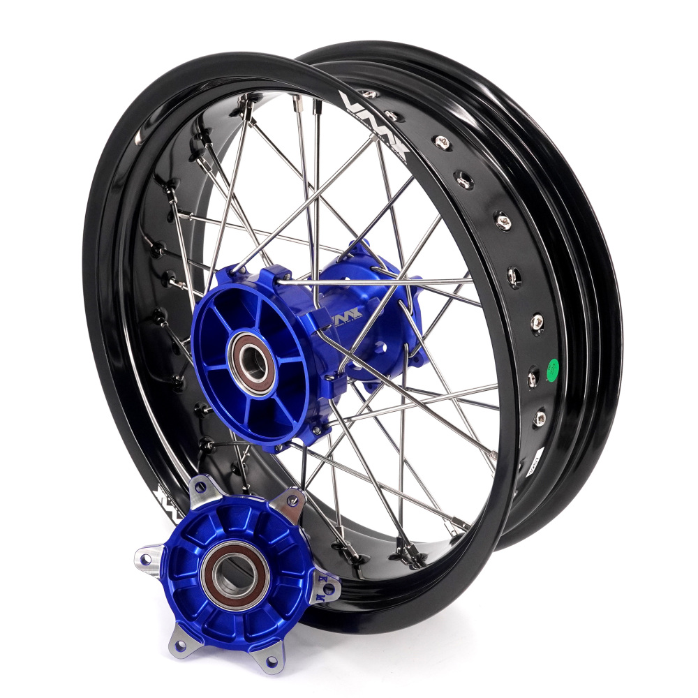 Pre-Order Wheels fit Husqvarna 701 Enduro 2016 - 2024 /KTM690 ENDURO R  /KTM 690 SMC -- VMX 3.5/5.0 Supermoto Rims Cush Drive CNC Blue Hub