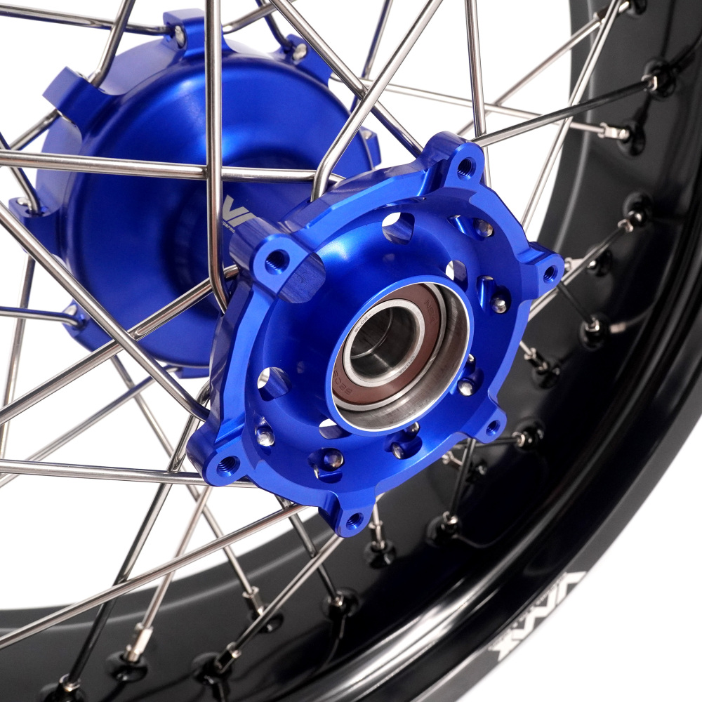 Pre-Order Wheels fit Husqvarna 701 Enduro 2016 - 2024 /KTM690 ENDURO R  /KTM 690 SMC -- VMX 3.5/5.0 Supermoto Rims Cush Drive CNC Blue Hub