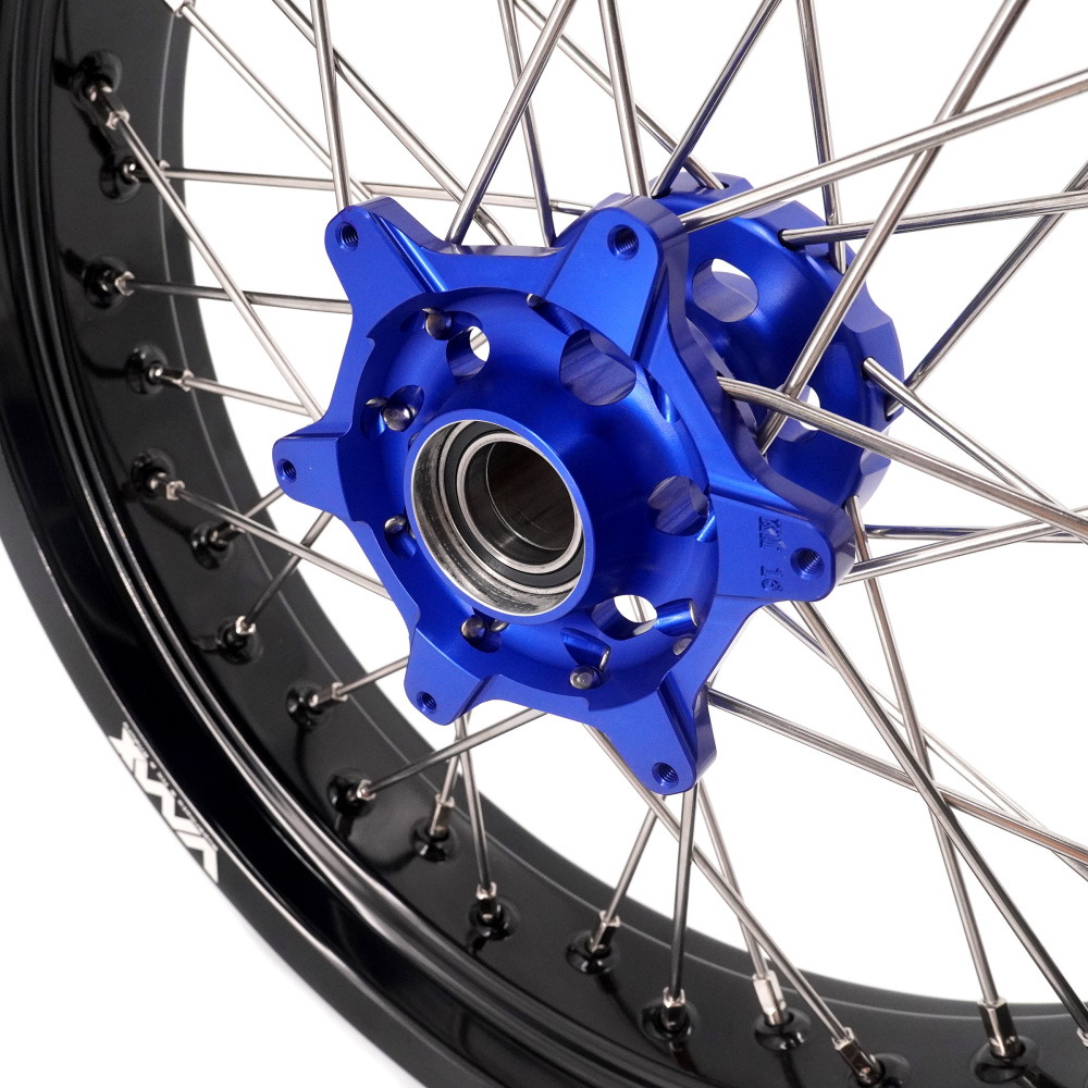 Pre-Order Wheels fit Husqvarna 701 Enduro 2016 - 2024 /KTM690 ENDURO R  /KTM 690 SMC -- VMX 3.5/5.0 Supermoto Rims Cush Drive CNC Blue Hub