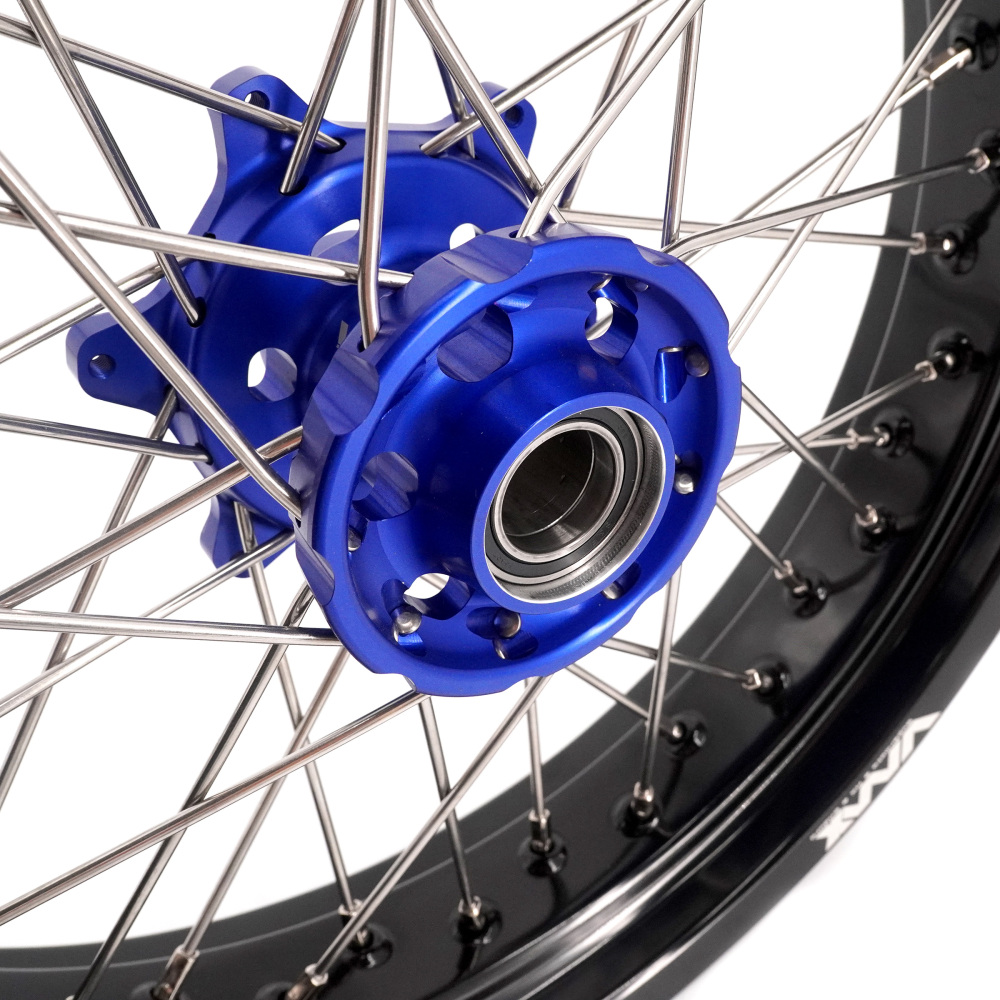 Pre-Order Wheels fit Husqvarna 701 Enduro 2016 - 2024 /KTM690 ENDURO R  /KTM 690 SMC -- VMX 3.5/5.0 Supermoto Rims Cush Drive CNC Blue Hub