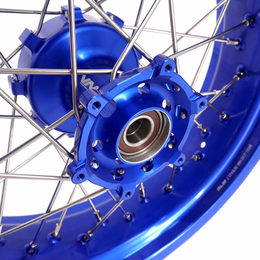 Pre-Order Blue Wheels fit Husqvarna 701 Enduro 2016 - 2024 /KTM690 ENDURO R  /KTM 690 SMC -- VMX 3.5/5.0 Supermoto Blue Rims Cush Drive CNC Blue Hubs
