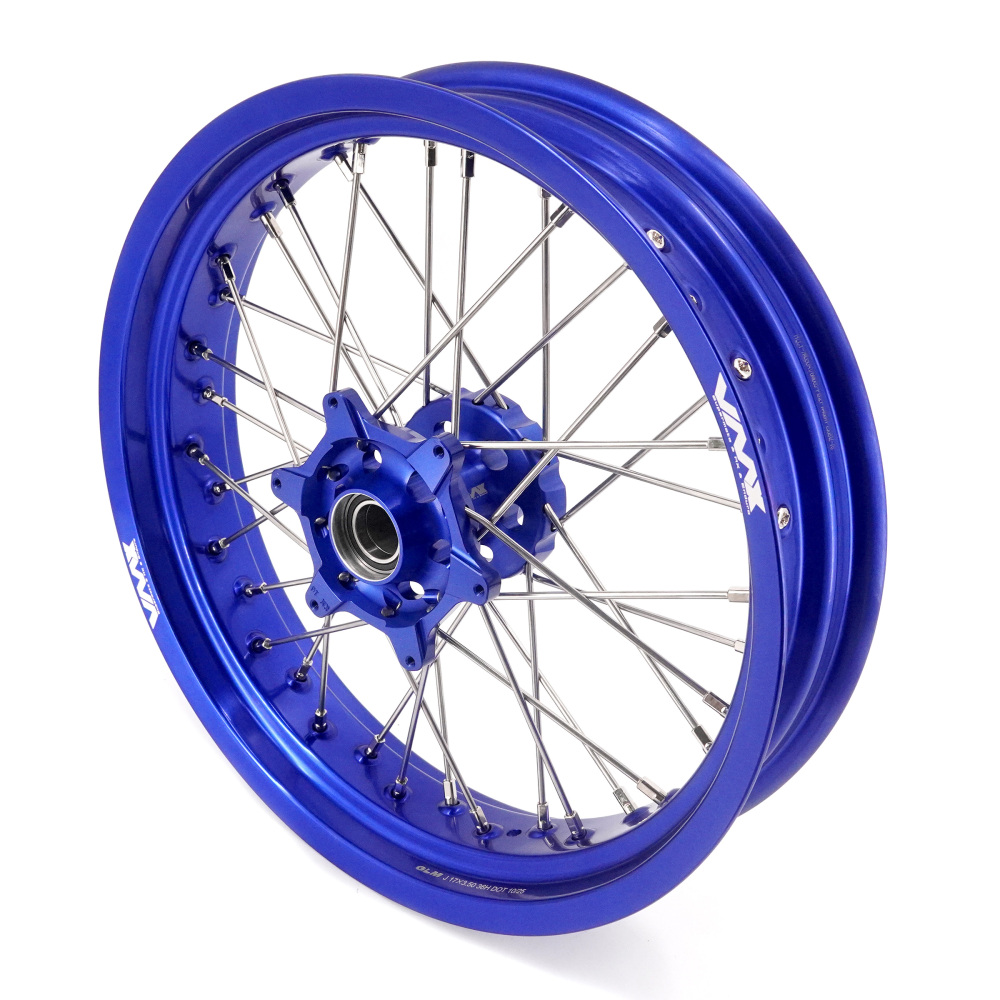 Pre-Order Blue Wheels fit Husqvarna 701 Enduro 2016 - 2024 /KTM690 ENDURO R  /KTM 690 SMC -- VMX 3.5/5.0 Supermoto Blue Rims Cush Drive CNC Blue Hubs