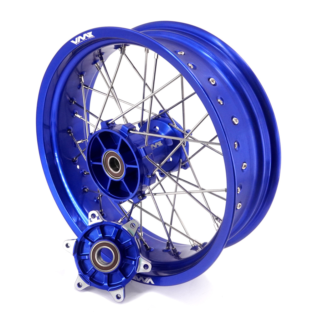 Pre-Order Blue Wheels fit Husqvarna 701 Enduro 2016 - 2024 /KTM690 ENDURO R  /KTM 690 SMC -- VMX 3.5/5.0 Supermoto Blue Rims Cush Drive CNC Blue Hubs