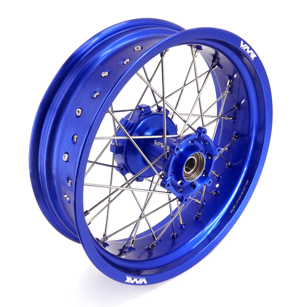 Pre-Order Blue Wheels fit Husqvarna 701 Enduro 2016 - 2024 /KTM690 ENDURO R  /KTM 690 SMC -- VMX 3.5/5.0 Supermoto Blue Rims Cush Drive CNC Blue Hubs