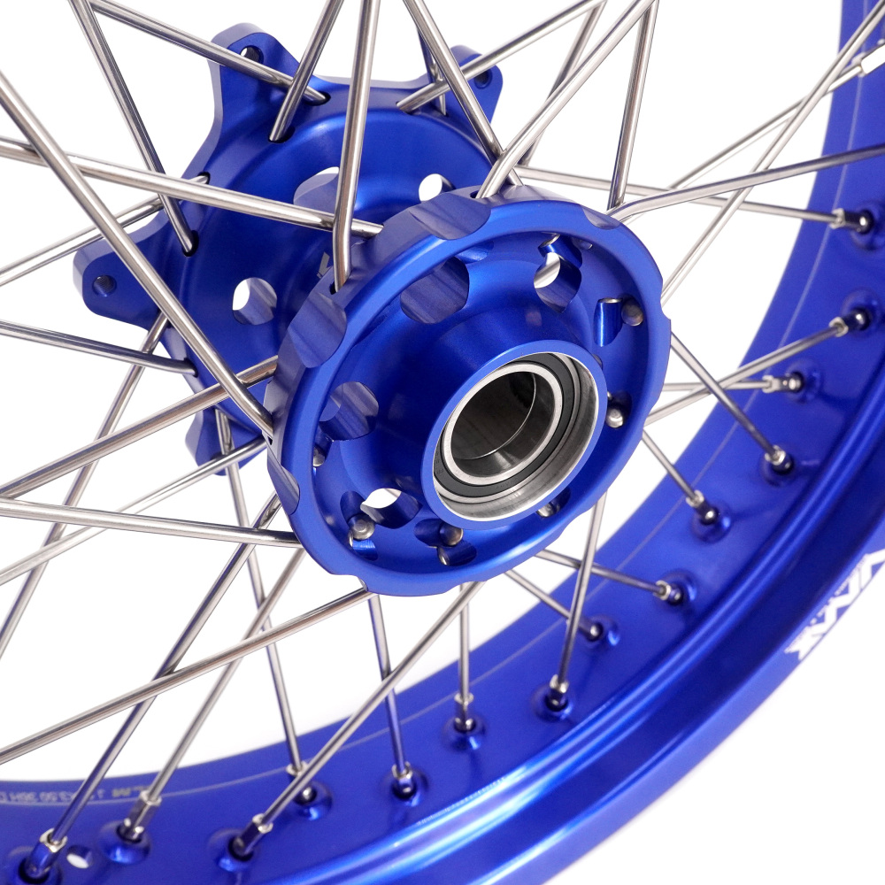 Pre-Order Blue Wheels fit Husqvarna 701 Enduro 2016 - 2024 /KTM690 ENDURO R  /KTM 690 SMC -- VMX 3.5/5.0 Supermoto Blue Rims Cush Drive CNC Blue Hubs