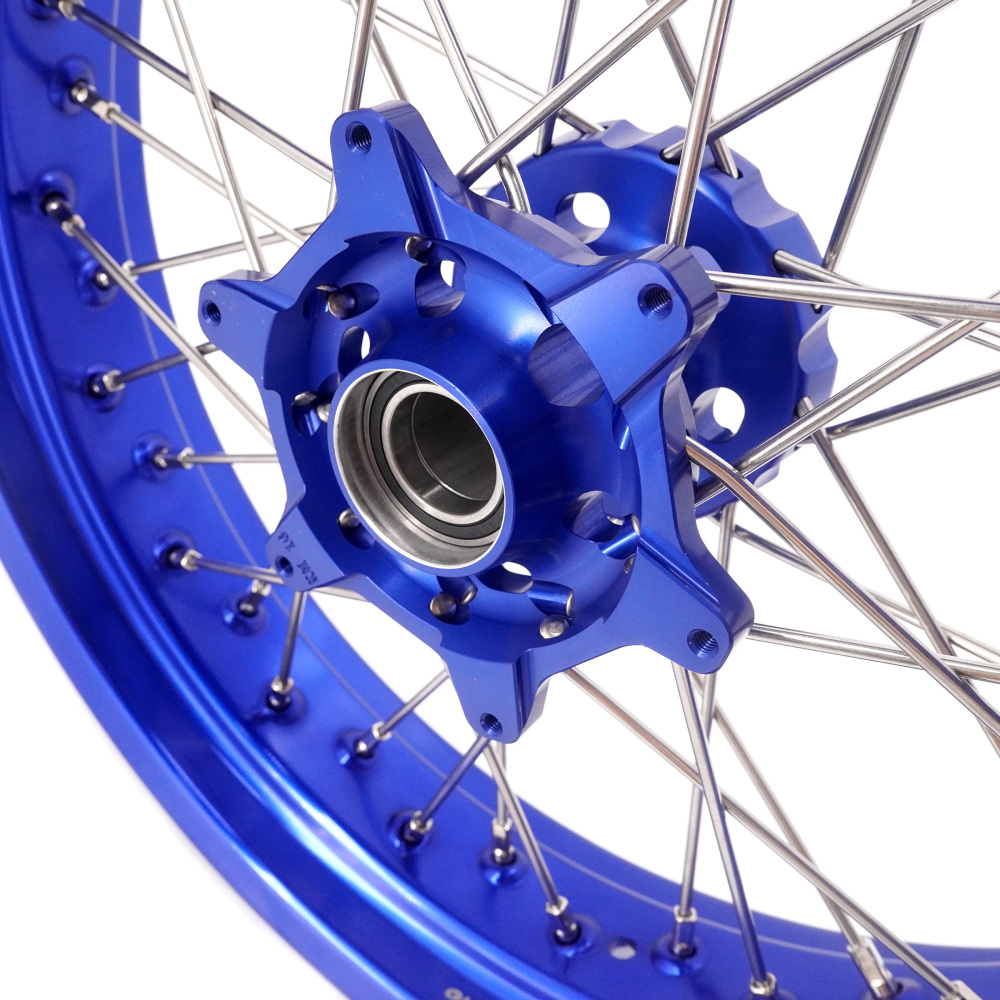 Pre-Order Blue Wheels fit Husqvarna 701 Enduro 2016 - 2024 /KTM690 ENDURO R  /KTM 690 SMC -- VMX 3.5/5.0 Supermoto Blue Rims Cush Drive CNC Blue Hubs
