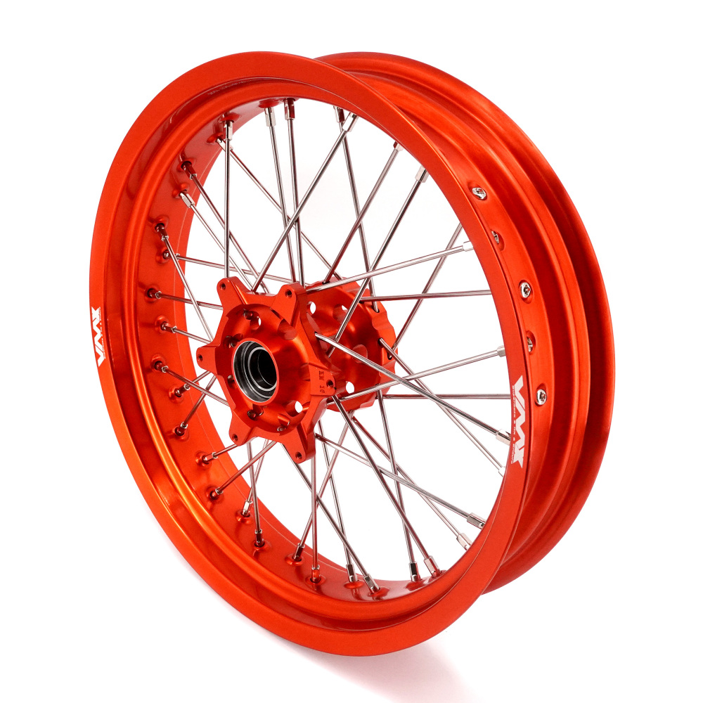 Pre-Order Orange Wheels fit KTM690 ENDURO R  /KTM 690 SMC /Husqvarna 701 Enduro 2016 -2024 -- VMX 3.5/5.0 Supermoto Orange Rims Cush Drive CNC Hubs