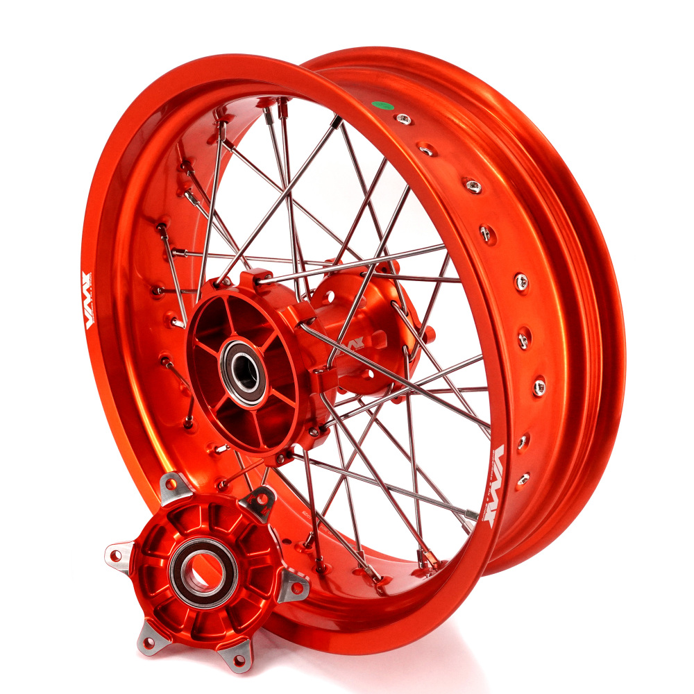 Pre-Order Orange Wheels fit KTM690 ENDURO R  /KTM 690 SMC /Husqvarna 701 Enduro 2016 -2024 -- VMX 3.5/5.0 Supermoto Orange Rims Cush Drive CNC Hubs