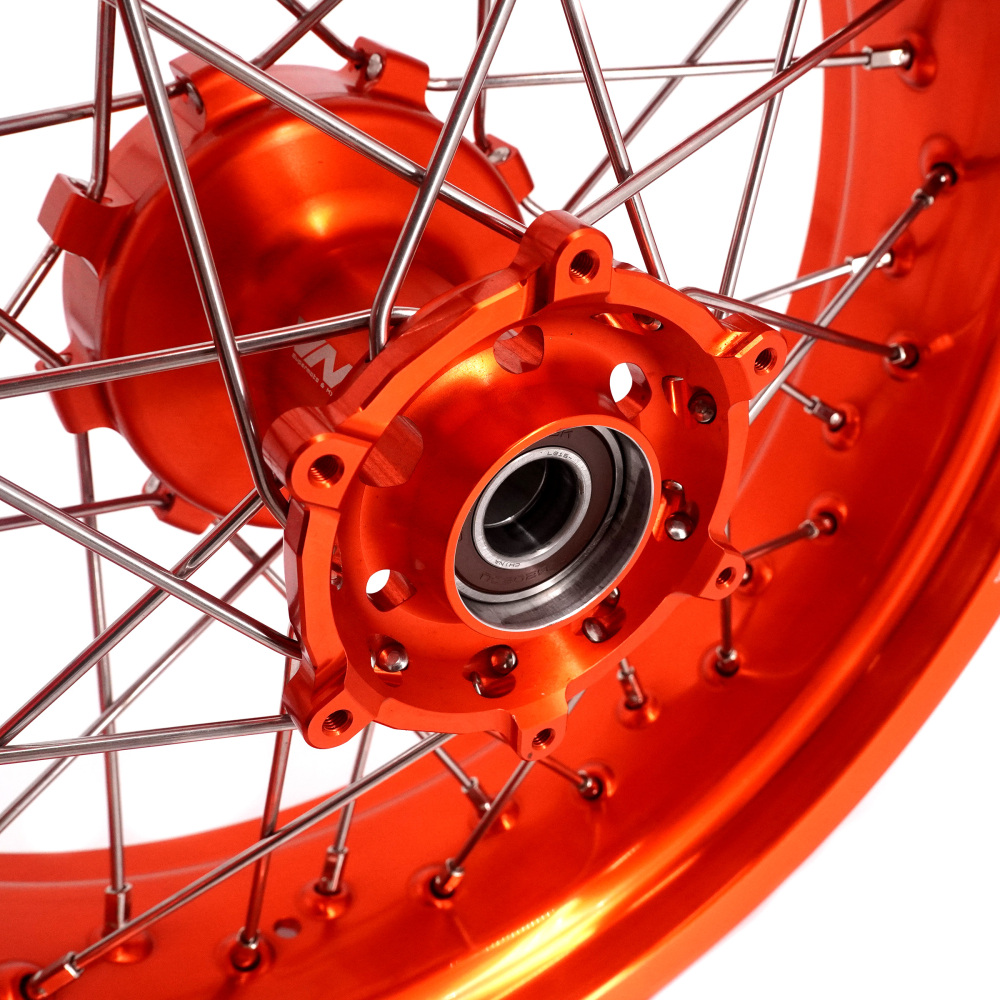Pre-Order Orange Wheels fit KTM690 ENDURO R  /KTM 690 SMC /Husqvarna 701 Enduro 2016 -2024 -- VMX 3.5/5.0 Supermoto Orange Rims Cush Drive CNC Hubs