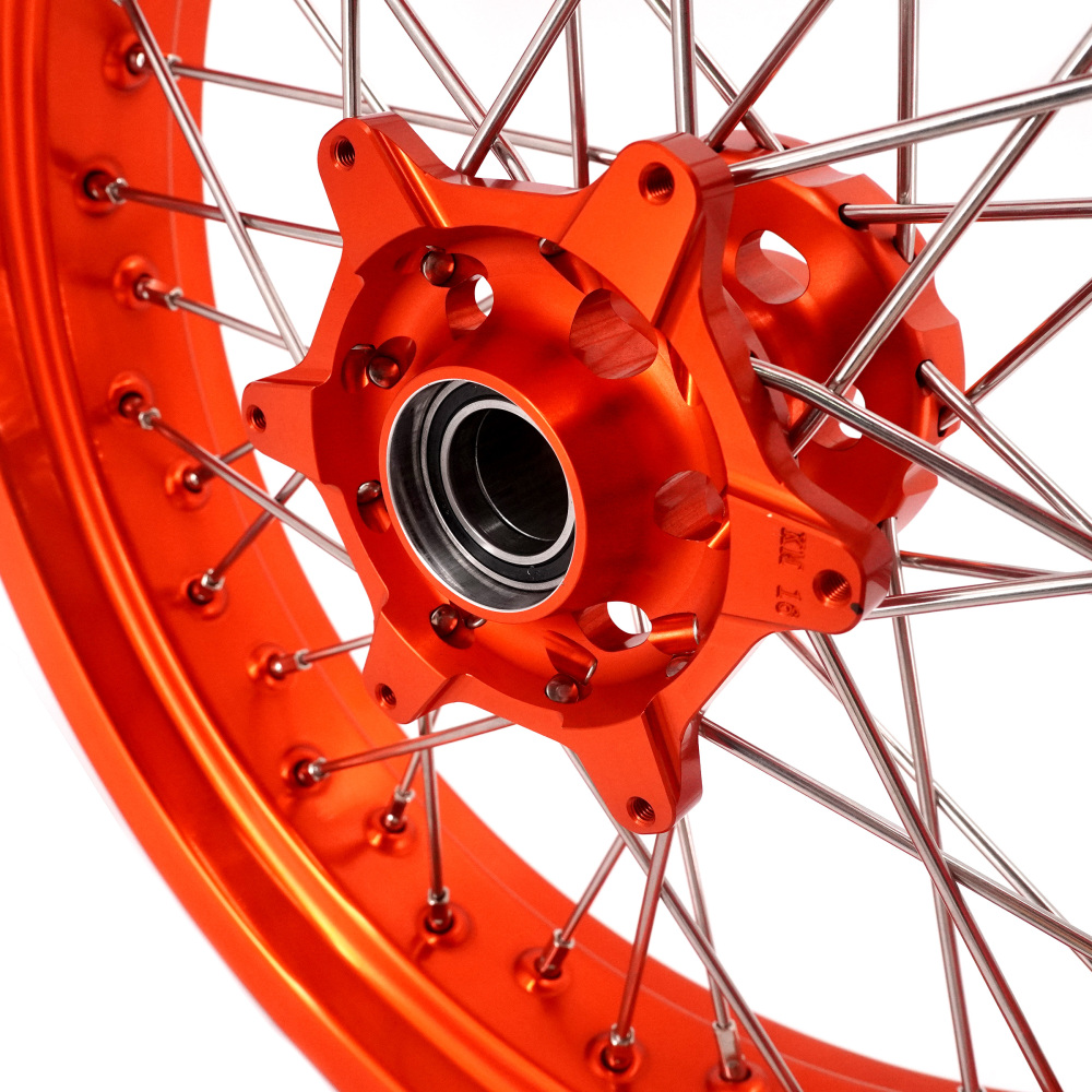 Pre-Order Orange Wheels fit KTM690 ENDURO R  /KTM 690 SMC /Husqvarna 701 Enduro 2016 -2024 -- VMX 3.5/5.0 Supermoto Orange Rims Cush Drive CNC Hubs