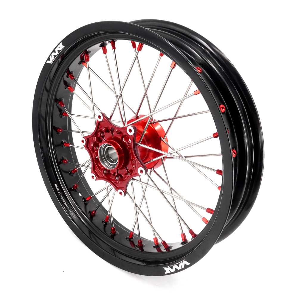 Pre-Order Wheels (Cast Red Hub) fit KTM SXF EXC XCW XC-F 2003-2026 -- VMX 3.5/5.0 Supermoto Wheels CST Tires Set Red Nuts