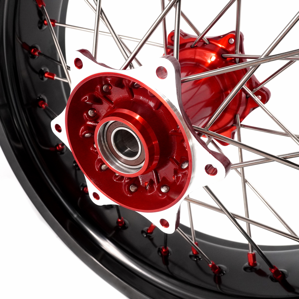 Pre-Order Wheels (Cast Red Hub) fit KTM SXF EXC XCW XC-F 2003-2026 -- VMX 3.5/5.0 Supermoto Wheels CST Tires Set Red Nuts