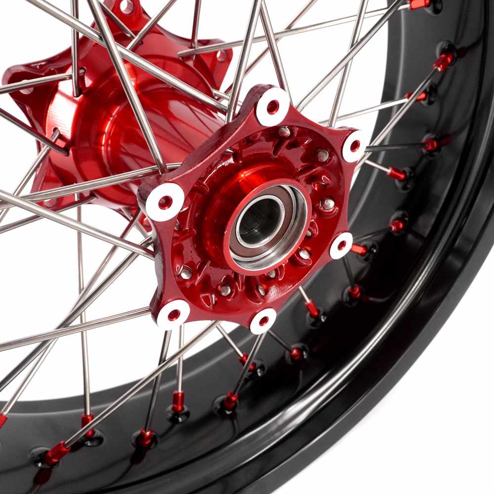 Pre-Order Wheels (Cast Red Hub) fit KTM SXF EXC XCW XC-F 2003-2026 -- VMX 3.5/5.0 Supermoto Wheels CST Tires Set Red Nuts