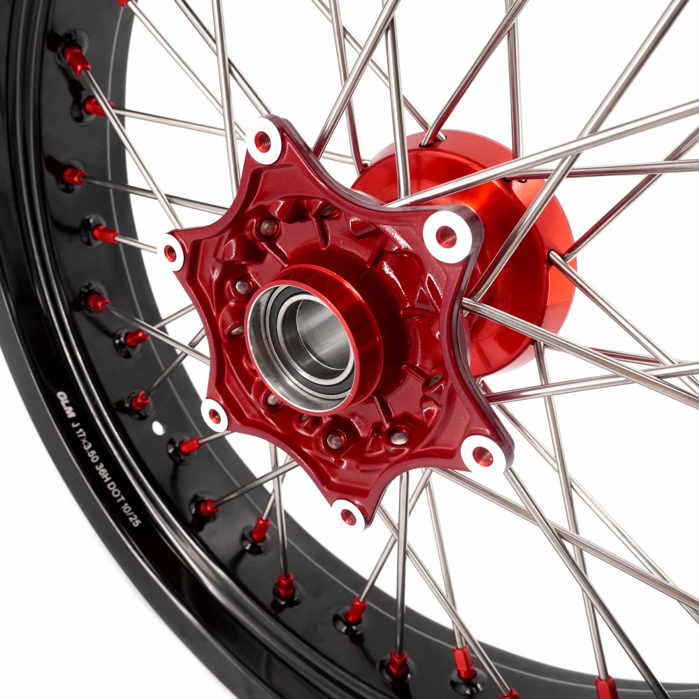 Pre-Order Wheels (Cast Red Hub) fit KTM SXF EXC XCW XC-F 2003-2026 -- VMX 3.5/5.0 Supermoto Wheels CST Tires Set Red Nuts