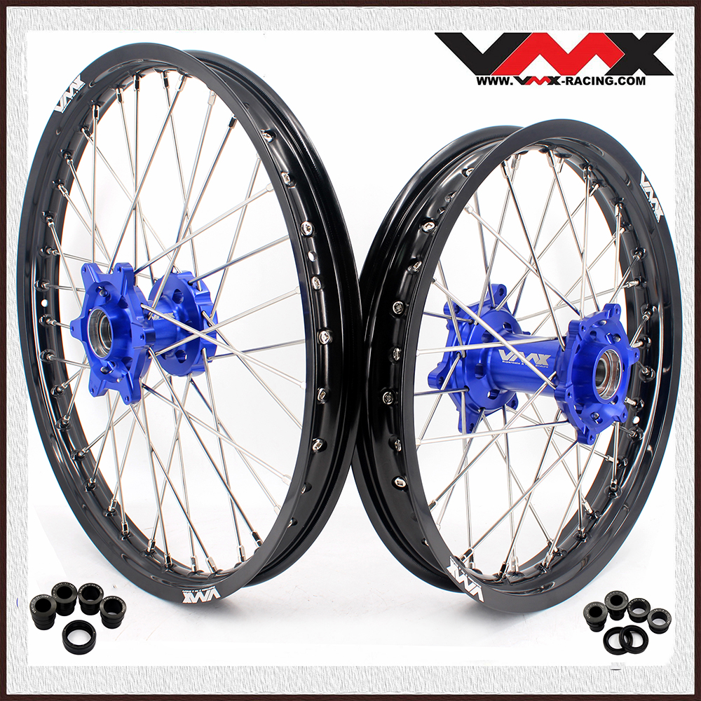 21/19 Wheels for Husqvarna TE TC FE FC 2014-2026 / Husaberg 2004-2014 / KTM EXC-F XC-F 2003-2026  -- VMX Dirt Bike Rims Set CNC Blue Hub
