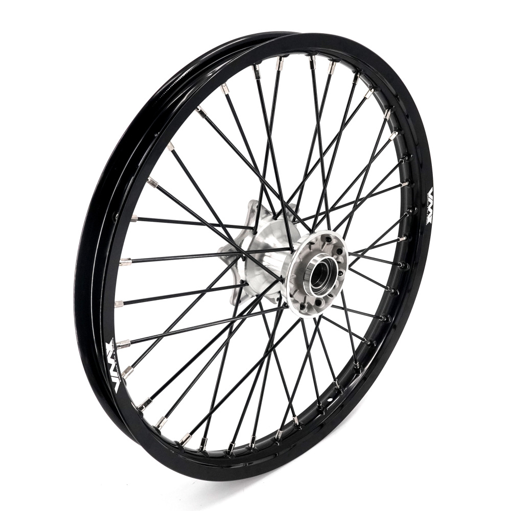 21/18 Wheels for Stark Varg -- VMX 21/18 Enduro Dirt Bike Rims Set Silver Cast Hub Black Spokes