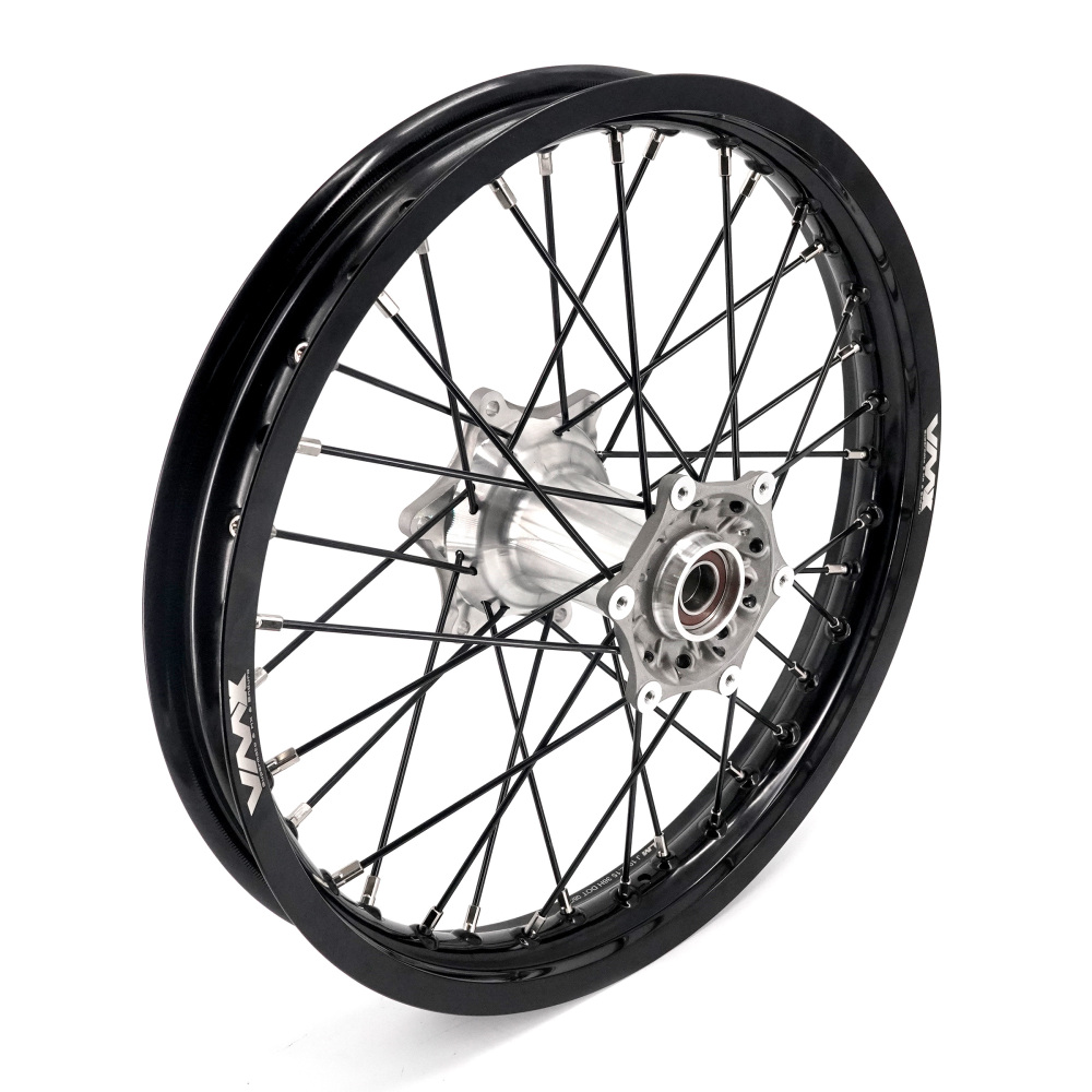 21/18 Wheels for Stark Varg -- VMX 21/18 Enduro Dirt Bike Rims Set Silver Cast Hub Black Spokes