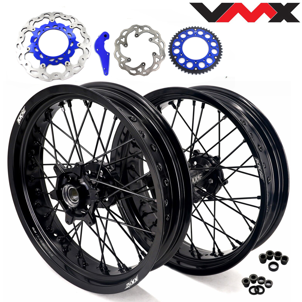 Black Wheels Compatible with KTM EXC SXF XCF 125cc-530cc VMX 3.5/5.0 Supermoto Complete Rims Set CNC Black Hubs with Discs