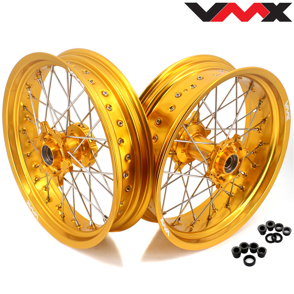 Compatible with Stark Varg All Models--VMX 3.5/5.0 Motorcycle Supermoto Wheels CNC Gold Hubs Gold Rims
