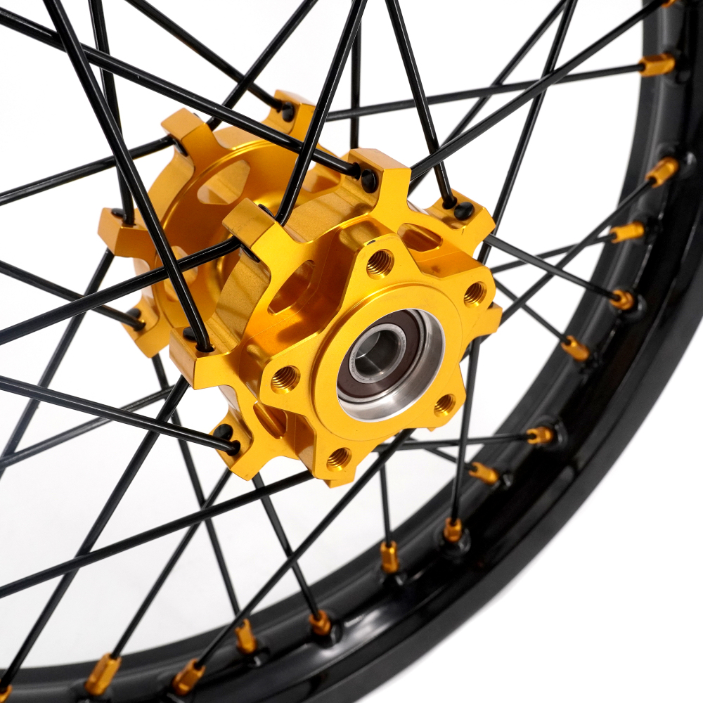 VMX 19/16 Rims fit Light Bee 2019 -2025 -- VMX Electric Dirt Bike Wheels for Surron CNC Gold Hubs New Style with a Front Disc and an Adapter