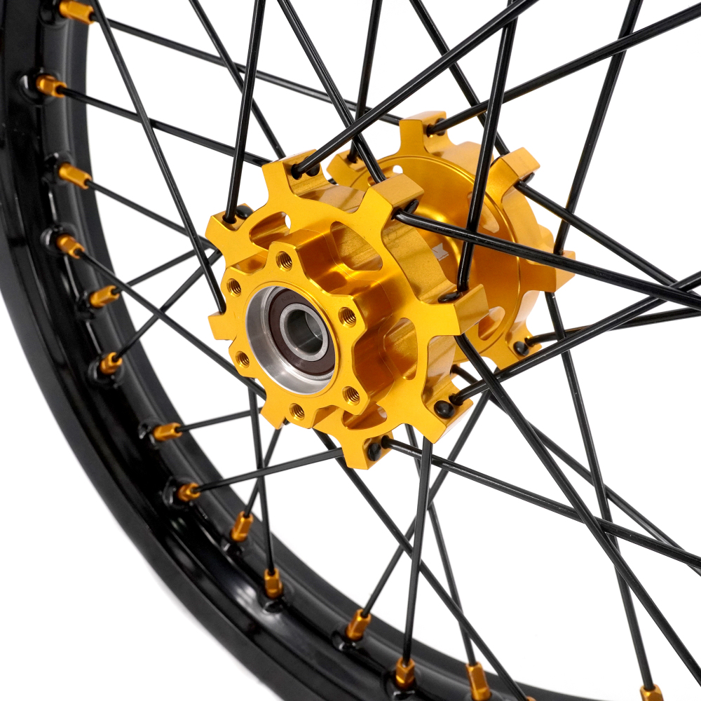 VMX 19/16 Rims fit Light Bee 2019 -2025 -- VMX Electric Dirt Bike Wheels for Surron CNC Gold Hubs New Style with a Front Disc and an Adapter