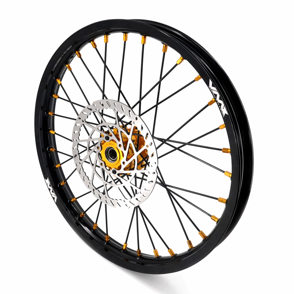 VMX 19/16 Rims fit Light Bee 2019 -2025 -- VMX Electric Dirt Bike Wheels for Surron CNC Gold Hubs New Style with a Front Disc and an Adapter