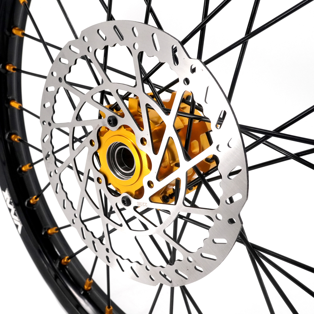 VMX 19/16 Rims fit Light Bee 2019 -2025 -- VMX Electric Dirt Bike Wheels for Surron CNC Gold Hubs New Style with a Front Disc and an Adapter